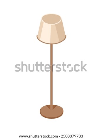 Isometric style floor lamp on wooden stand. Vector illustration isolated on white background