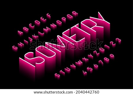 Isometric style font, 3d alphabet letters and numbers vector illustration