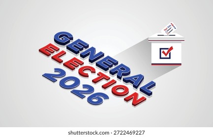 Banner estilo isométrico General Election 2026 adequado para gráficos de mídia criativa, layouts editoriais e apresentações informativas