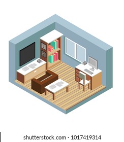 Isometric style home indoor interior exterior open transparent ceiling, Creative architecture info graphic