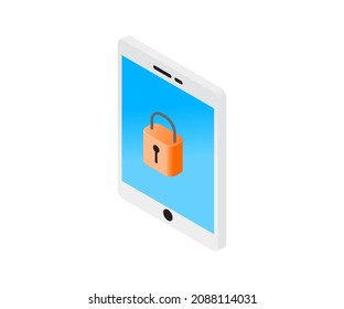 Icono de estilo isométrico sobre seguridad de datos y aplicación para teléfonos inteligentes
