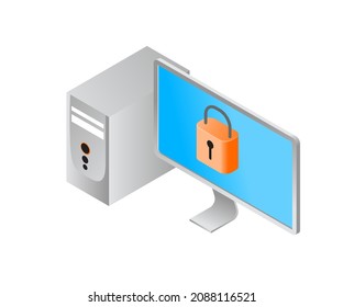 Isometric style icon about pc computer software and hardware security