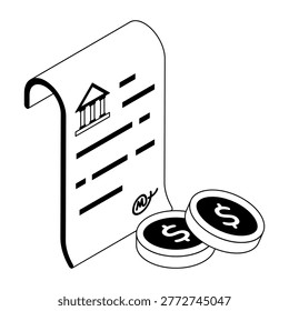 Isometric style icon denoting a detailed bank statement
