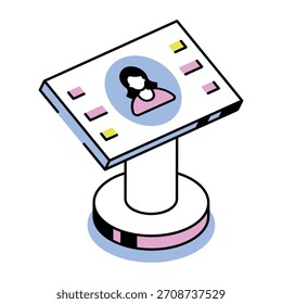 Un icono de estilo isométrico que representa la pantalla digital