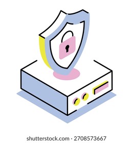 An isometric style icon depicting secure server