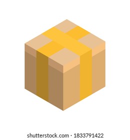 Isometric style icon. Gift wrapping isolated on white background. Vector illustration of packing box, cardboard box, carton packaging for delivery.