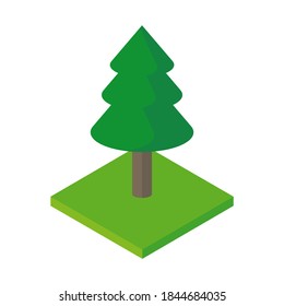 Isometric style icon. Ilustración vectorial de árbol verde aislada en fondo blanco. Icono para mapas de la ciudad, juegos y para diseño web.