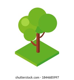 Isometric style icon. Green tree vector illustration isolated on white background. Icon for city maps, games and for web design.