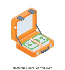 Un icono de estilo isométrico de maletín de dinero bloqueado