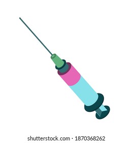 Isometric style icon. Concepto de medicina.Elemento para la vacunación y las inyecciones.  Jeringa aislada sobre fondo blanco. Para banner web, infografía.