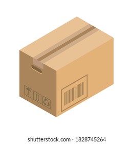 Isometric style icon. Parcela aislada de fondo blanco. Ilustración vectorial de caja de embalaje, caja de cartón, embalaje de cartón para la entrega.