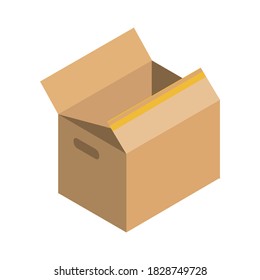 Isometric style icon. Parcel isolated on white background. Vector illustration of packing box, cardboard box, carton packaging for delivery.