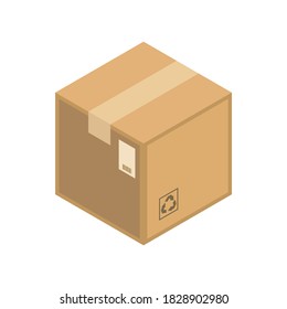Isometric style icon. Parcela aislada de fondo blanco. Ilustración vectorial de caja de embalaje, caja de cartón, embalaje de cartón para la entrega.