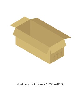Isometric style icon. Icono de la casilla de apertura de paquetes. Ilustración vectorial de embalaje de cartón aislada en fondo blanco.