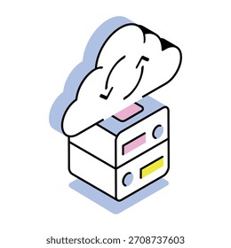 Un icono de estilo isométrico que representa la copia de seguridad en la nube