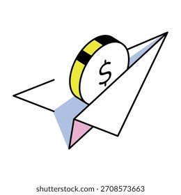Un icono de estilo isométrico que representa el envío de dinero