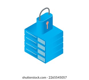 Icono de estilo isométrico de seguridad del servidor con candado aislado en fondo blanco