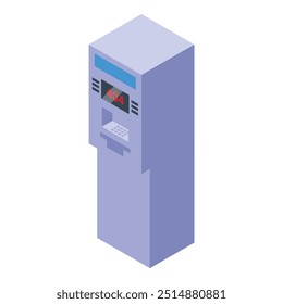 Isometric style icon showing a bank atm machine displaying an error message