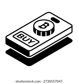 Um ícone de estilo isométrico mostrando o bitcoin buy