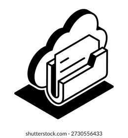 Un icono de estilo isométrico que muestra la carpeta de la nube