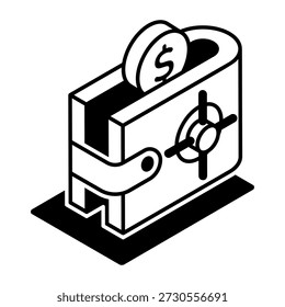 Ein Symbol im isometrischen Stil mit digitaler Brieftasche