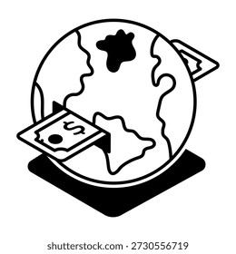 Un icono de estilo isométrico que muestra la transferencia global