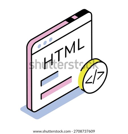 An isometric style icon showing html