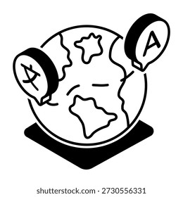 An isometric style icon showing multilingual support