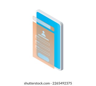 Isometric style icon of smartphone with user login isolated on white background