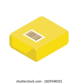 Isometric style icon. Parcela amarilla aislada de fondo blanco. Ilustración vectorial de caja de embalaje, caja de cartón, embalaje de cartón para la entrega.