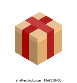 Isometric style icon.Gift box isolated on white background. Vector illustration of packing box, cardboard box for delivery.