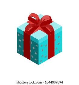 Isometric style icons. Flat isometric gift box isolated on white background. Present and gift box with ribbon bows. Concept holiday, christmas, birthday. Vector illustration for web design.