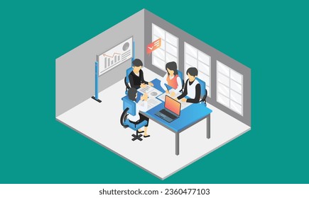 isometric style illustration of business meeting with partner