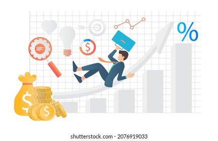 Isometric style illustration of a businessman reaching the point of success