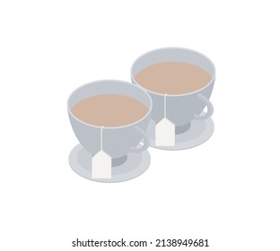 Isometric style illustration of a cup of tea