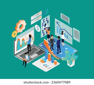 isometric style illustration of digital marketing analysis team (3)