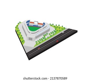 Isometric style illustration of a football stadium