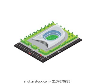 Dibujo de estilo isométrico de un estadio de fútbol