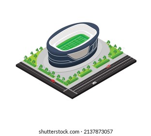 Isometric style illustration of a football stadium