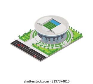 Isometric style illustration of a football stadium