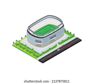 Isometric style illustration of a football stadium