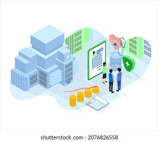 Isometric Style Illustration Of Health Insurance Business