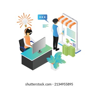 Isometric style illustration of online payment