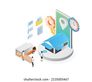 Isometric style illustration of on-time delivery of orders