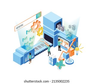 Isometric style illustration of seo data analysis