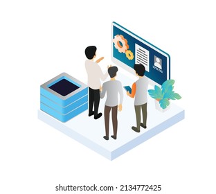 Isometric Style Illustration Of Server Security Team