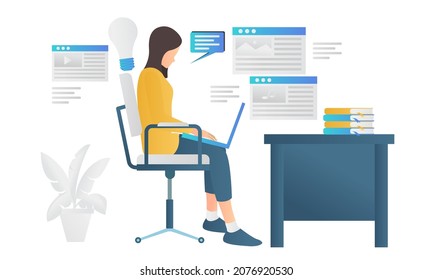 Isometric style illustration of sharing ideas among business workers