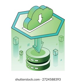 Una ilustración de estilo isométrico que muestra una descarga de datos