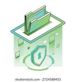 Una ilustración de estilo isométrico que muestra una protección de carpeta