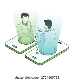 Una ilustración de estilo isométrico que muestra la colaboración remota